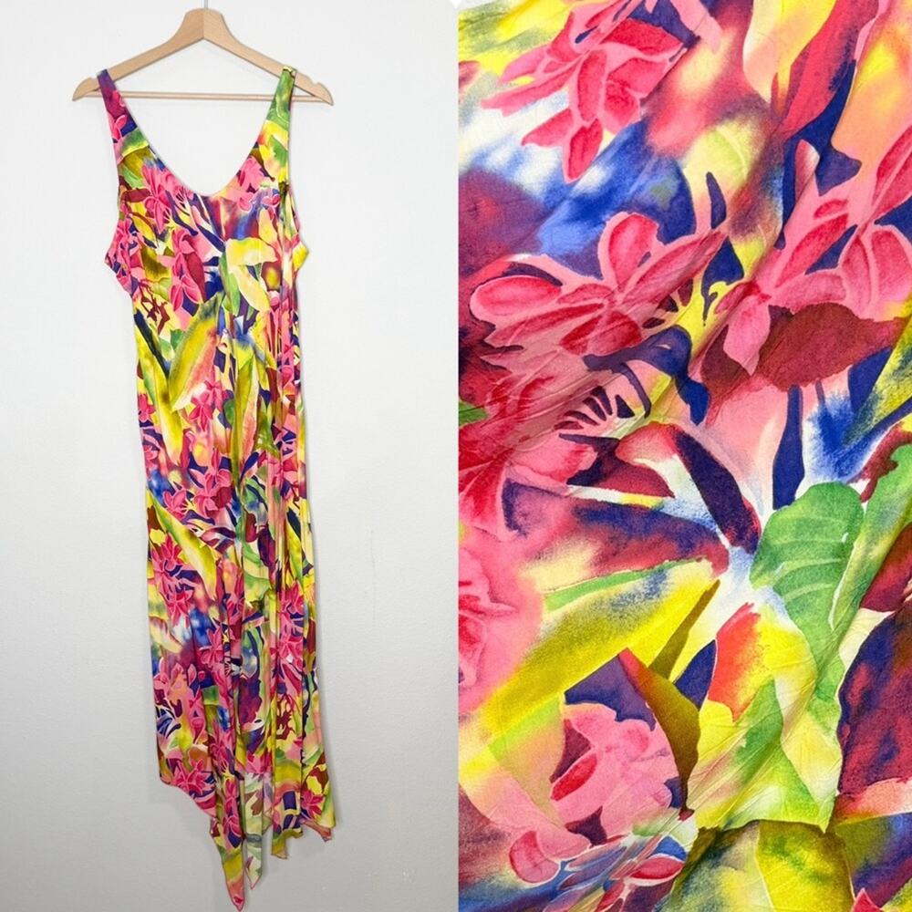 JAMS WORLD Pipa Pink Paradise Floral Maxi Dress Size XL Tropical Print